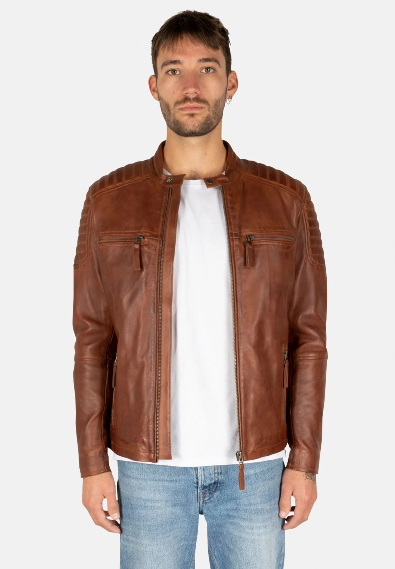 Harrison Brown Leather Jacket – Men's Genuine Biker Jacket