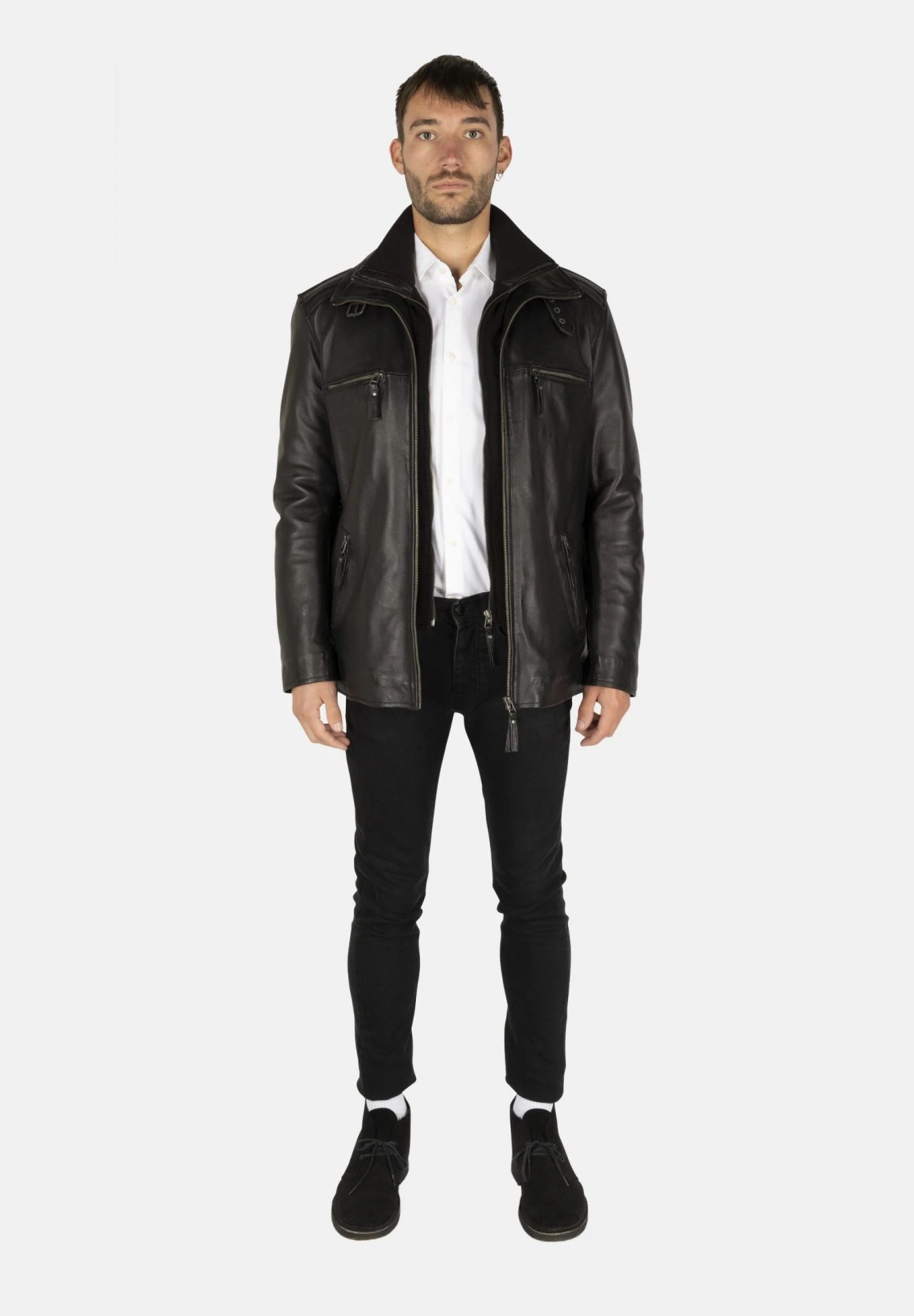 Giacca in pelle nera Flex – Parka versatile con colletto in lana removibile | 2-in-1